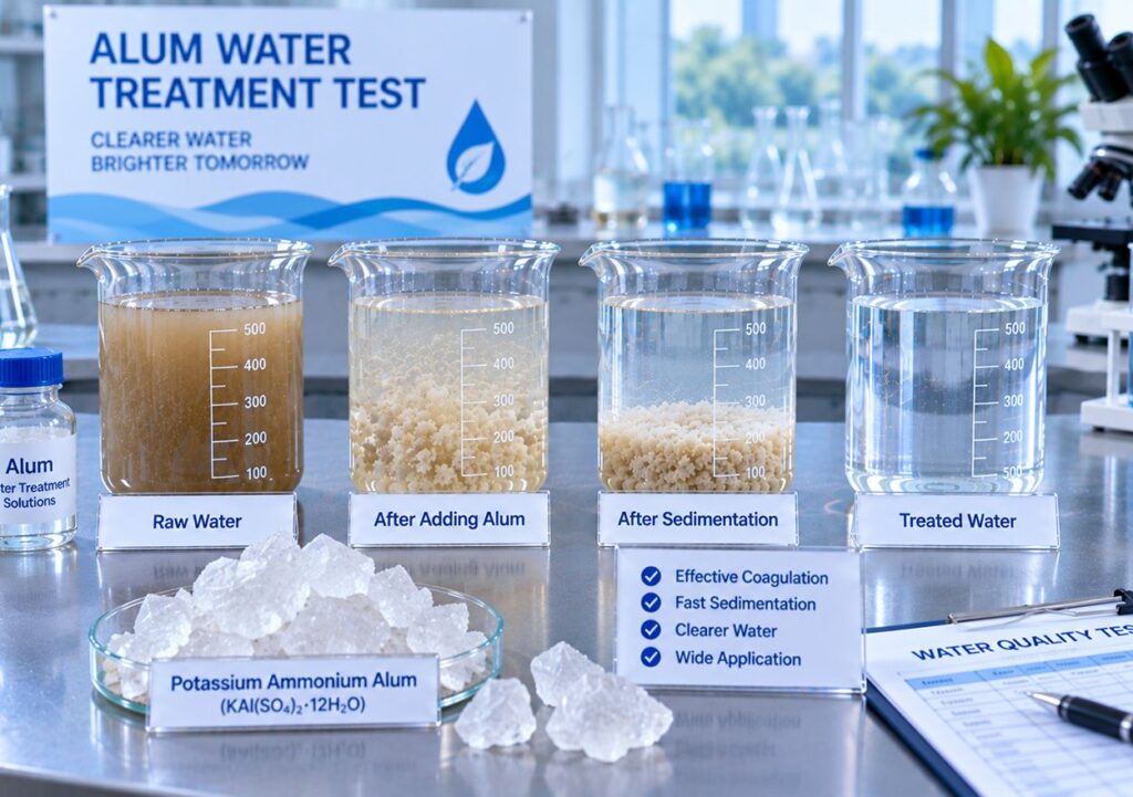 Alum water treatment coagulation test using potassium ammonium alum crystals