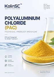 KolinSC Polyaluminium Chloride PAC technical brochure cover with yellow PAC powder in glass dish