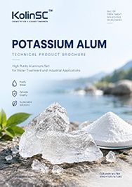 KolinSC Potassium Alum technical product brochure cover showing alum crystal lumps and powder