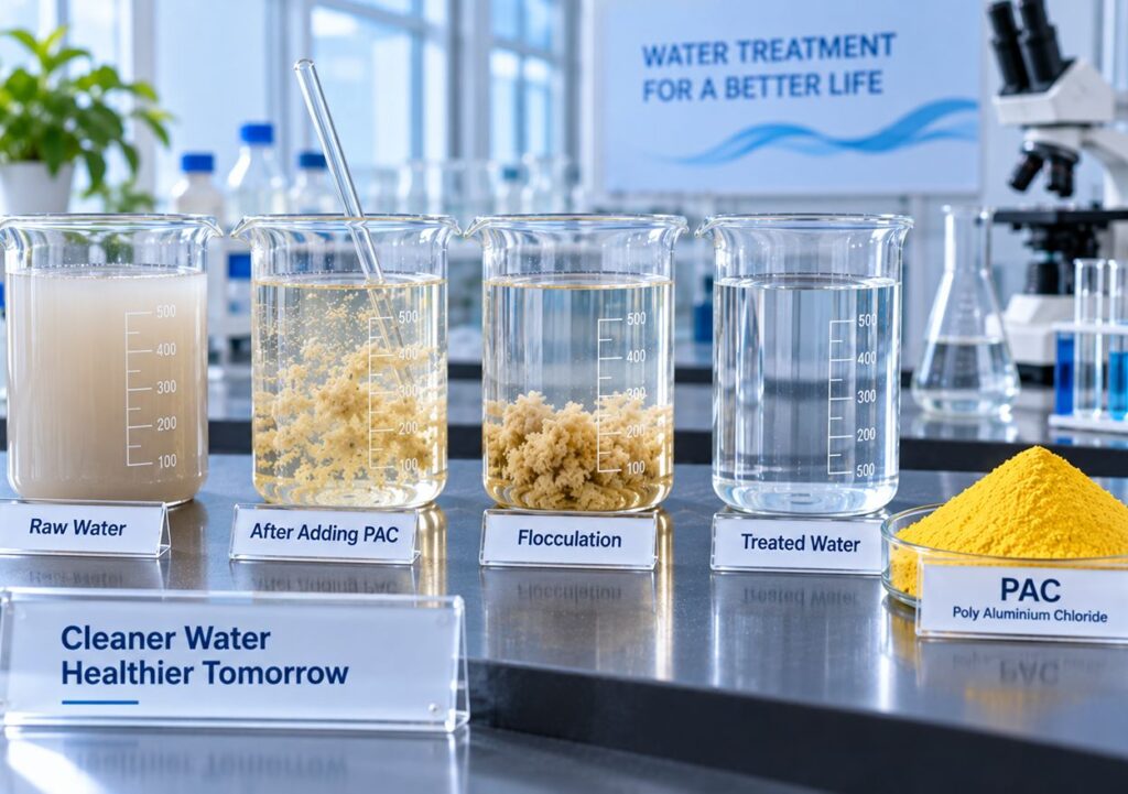 PAC water treatment coagulation and flocculation test showing treated water