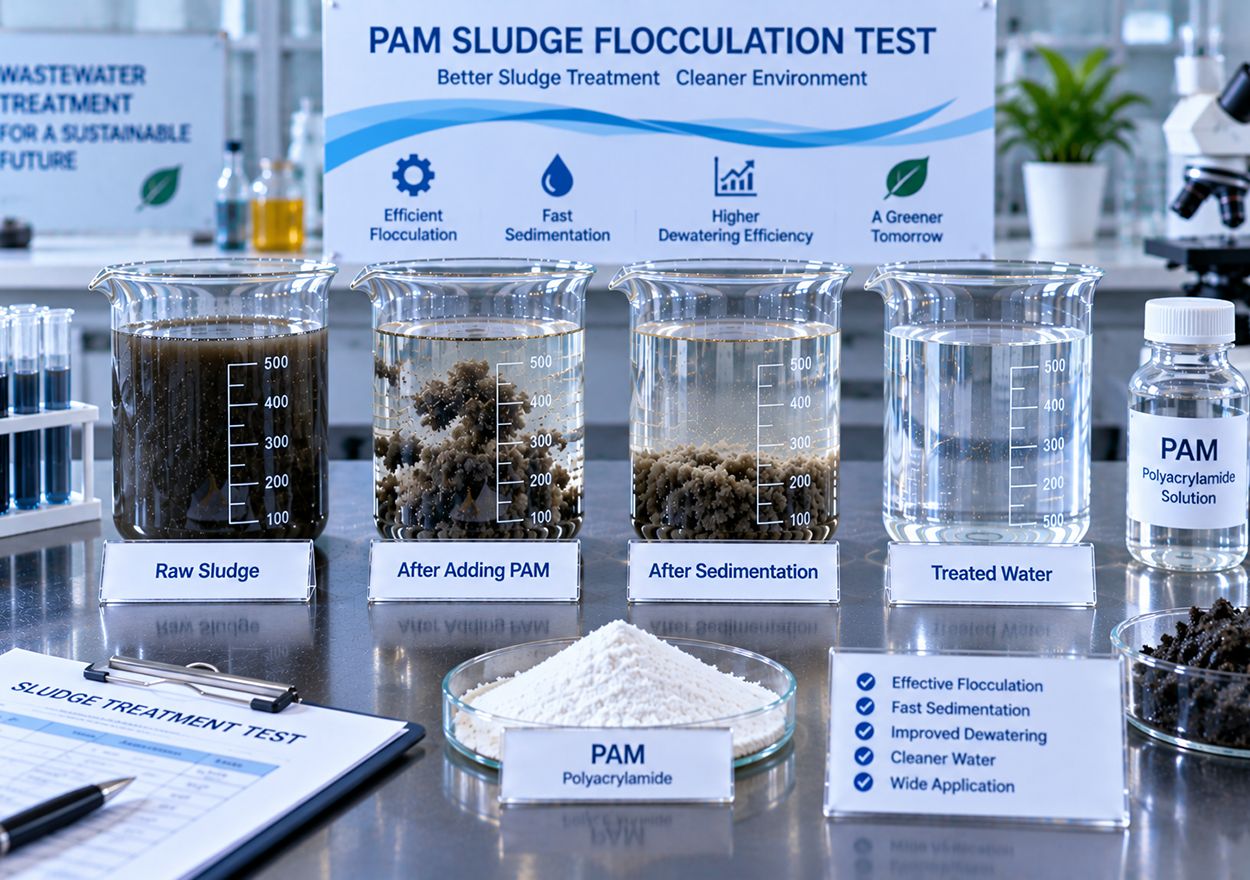 PAM sludge flocculation and dewatering test for wastewater treatment