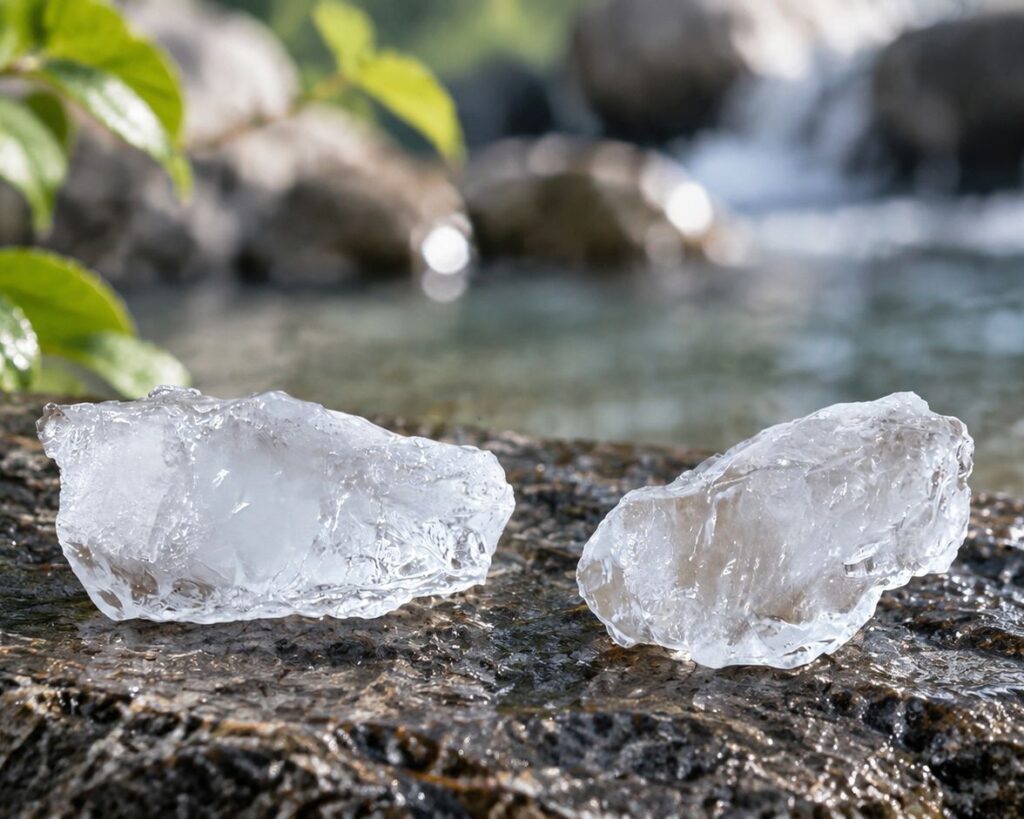 Transparent potassium alum crystal block sample for water treatment chemical applications