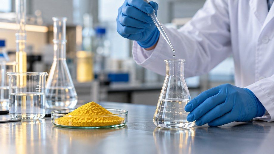 PAC quality laboratory testing, chemist performs titration test for polyaluminium chloride water treatment reagent