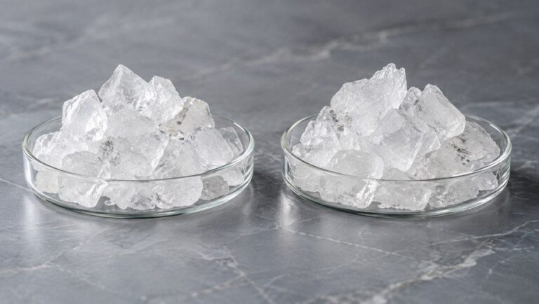 Crystal samples of potassium alum and ammonium alum, two types of alum coagulant for water treatment